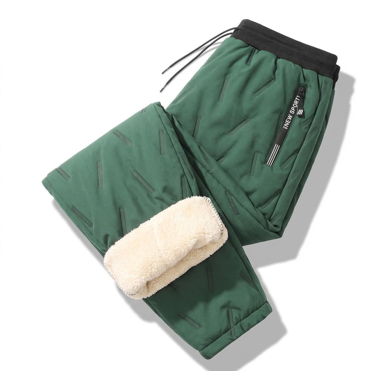 Unisex Thermal Joggers Lamb Fleece Lined Windproof Zip Pocket Pants