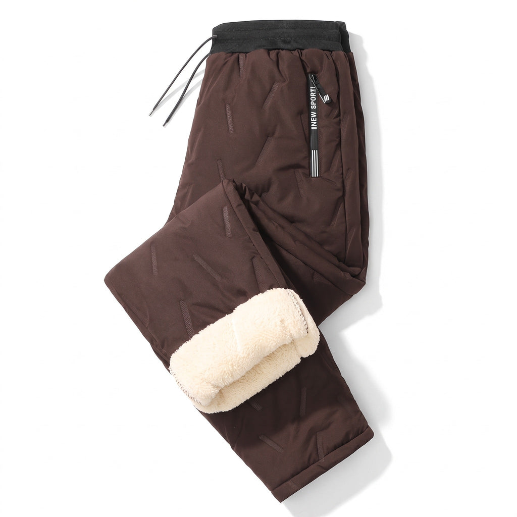 Unisex Thermal Joggers Lamb Fleece Lined Windproof Zip Pocket Pants