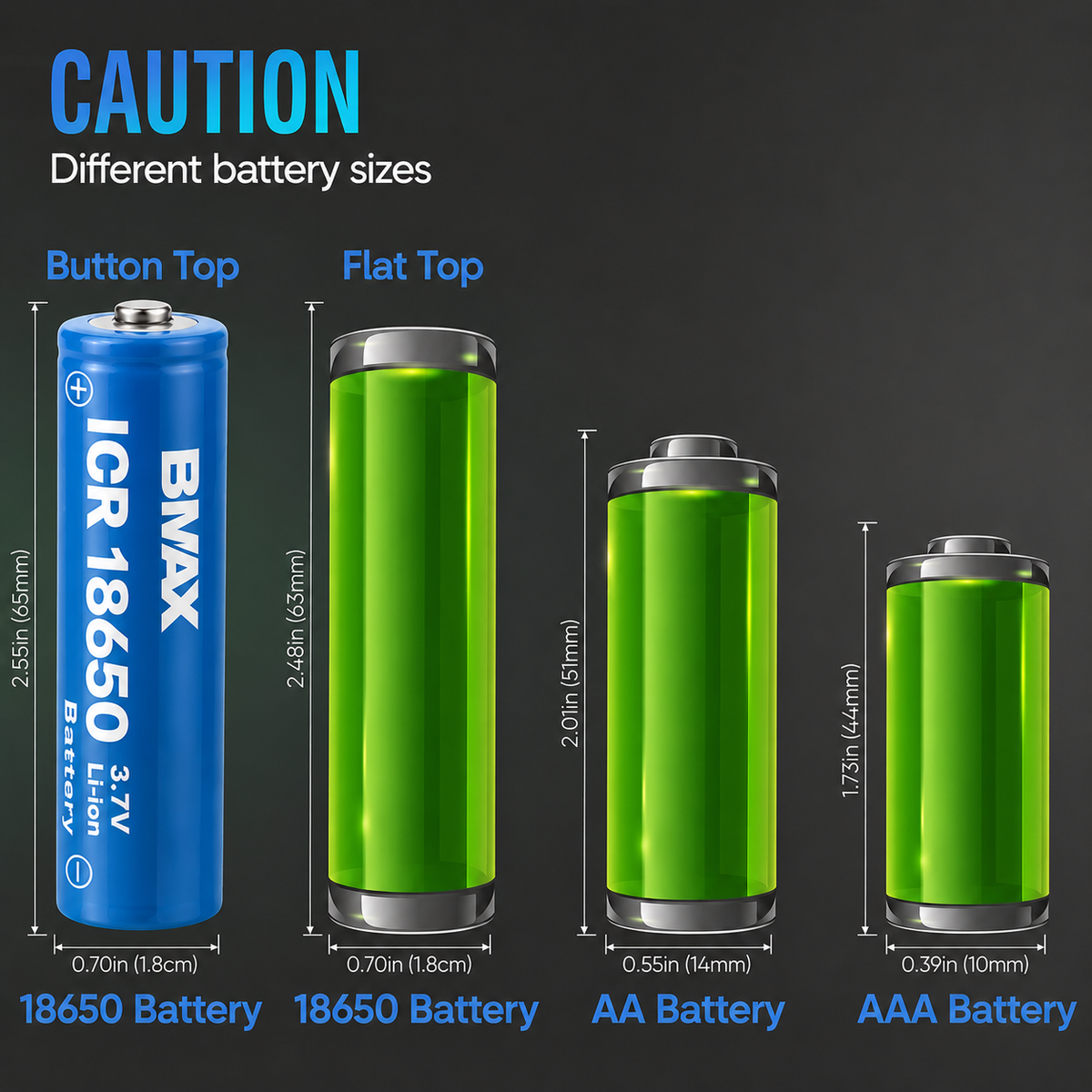 Universal 18650 3.7V Li-ion rechargeable batteries (2-pack)