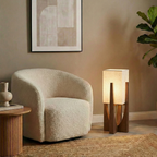 Wabi Sabi Floor Lamp with Fabric Shade and Wooden Base for Living Room