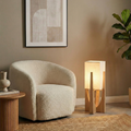 Wabi Sabi Floor Lamp with Fabric Shade and Wooden Base for Living Room