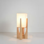 Wabi Sabi Floor Lamp with Fabric Shade and Wooden Base for Living Room