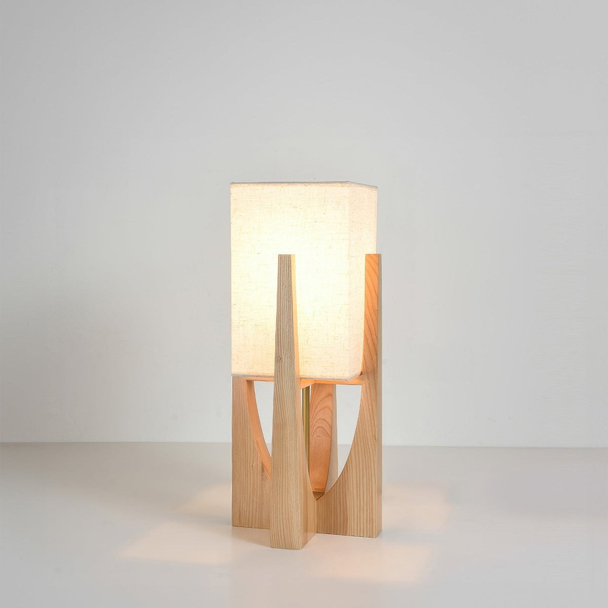 Wabi Sabi Floor Lamp with Fabric Shade and Wooden Base for Living Room