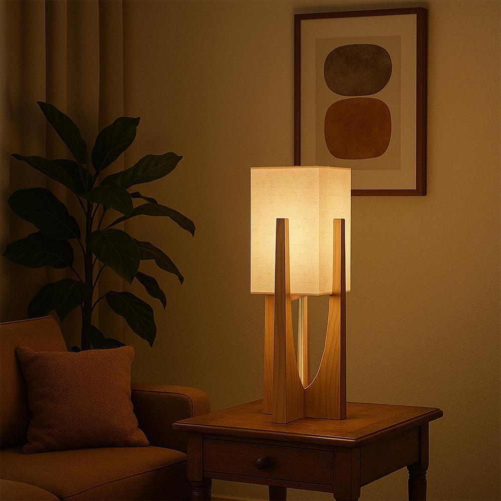 Wabi Sabi Floor Lamp with Fabric Shade and Wooden Base for Living Room