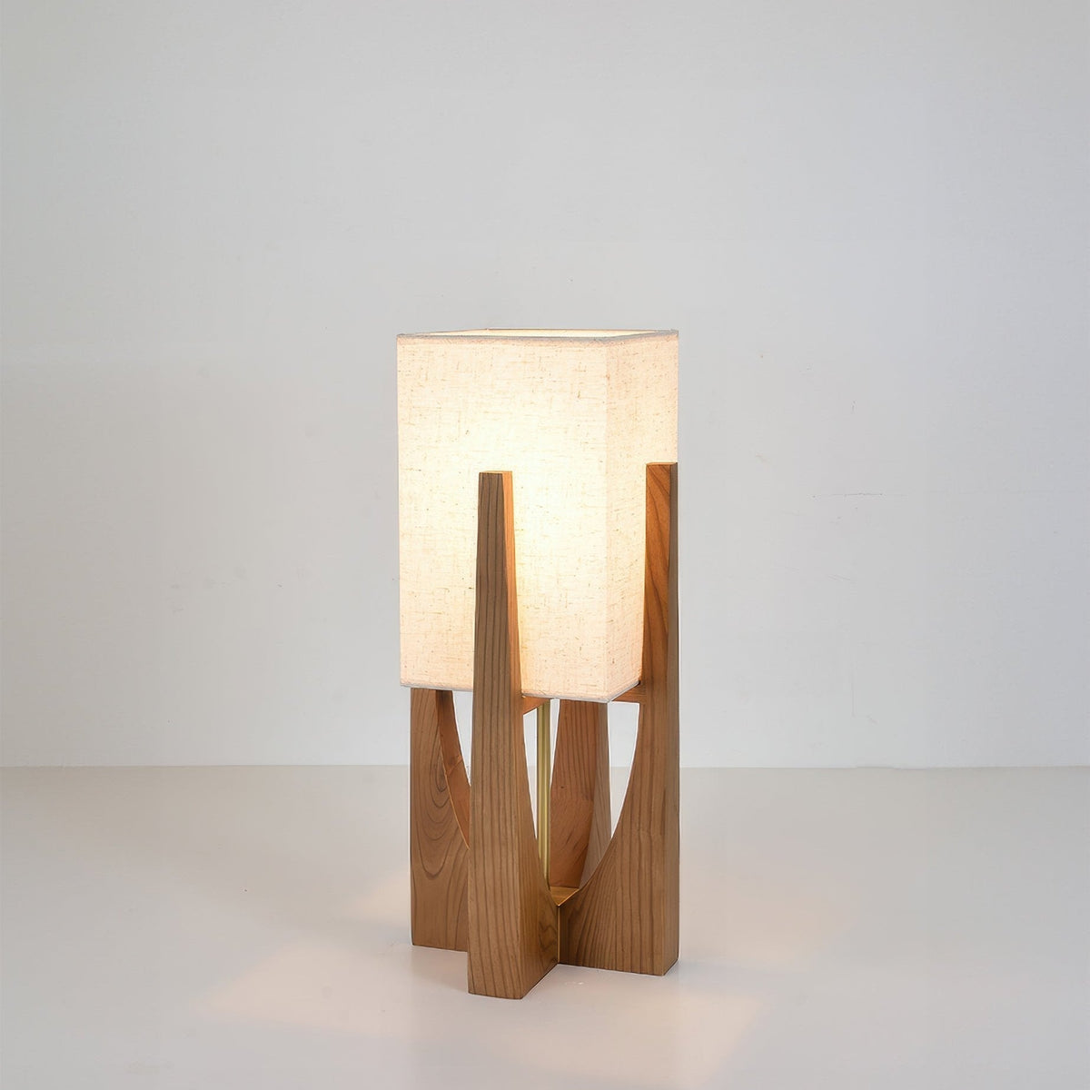 Wabi Sabi Floor Lamp with Fabric Shade and Wooden Base for Living Room
