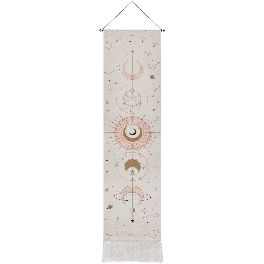 Wall Tapestry | Moon Phase Print | Fringed Bottom Edge