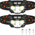 Waterproof LED Headlamp, Dual Pack with Motion Sensor and USB Rechargeable