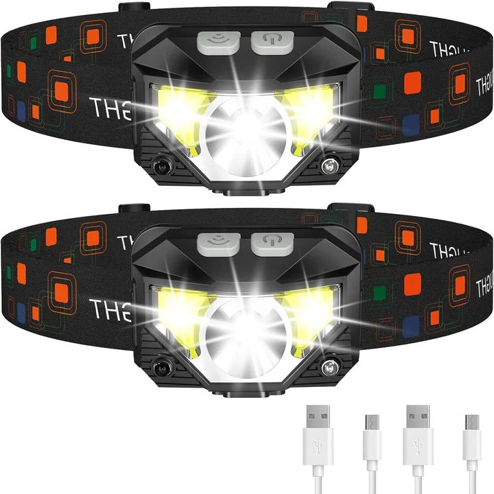 Waterproof LED Headlamp, Dual Pack with Motion Sensor and USB Rechargeable
