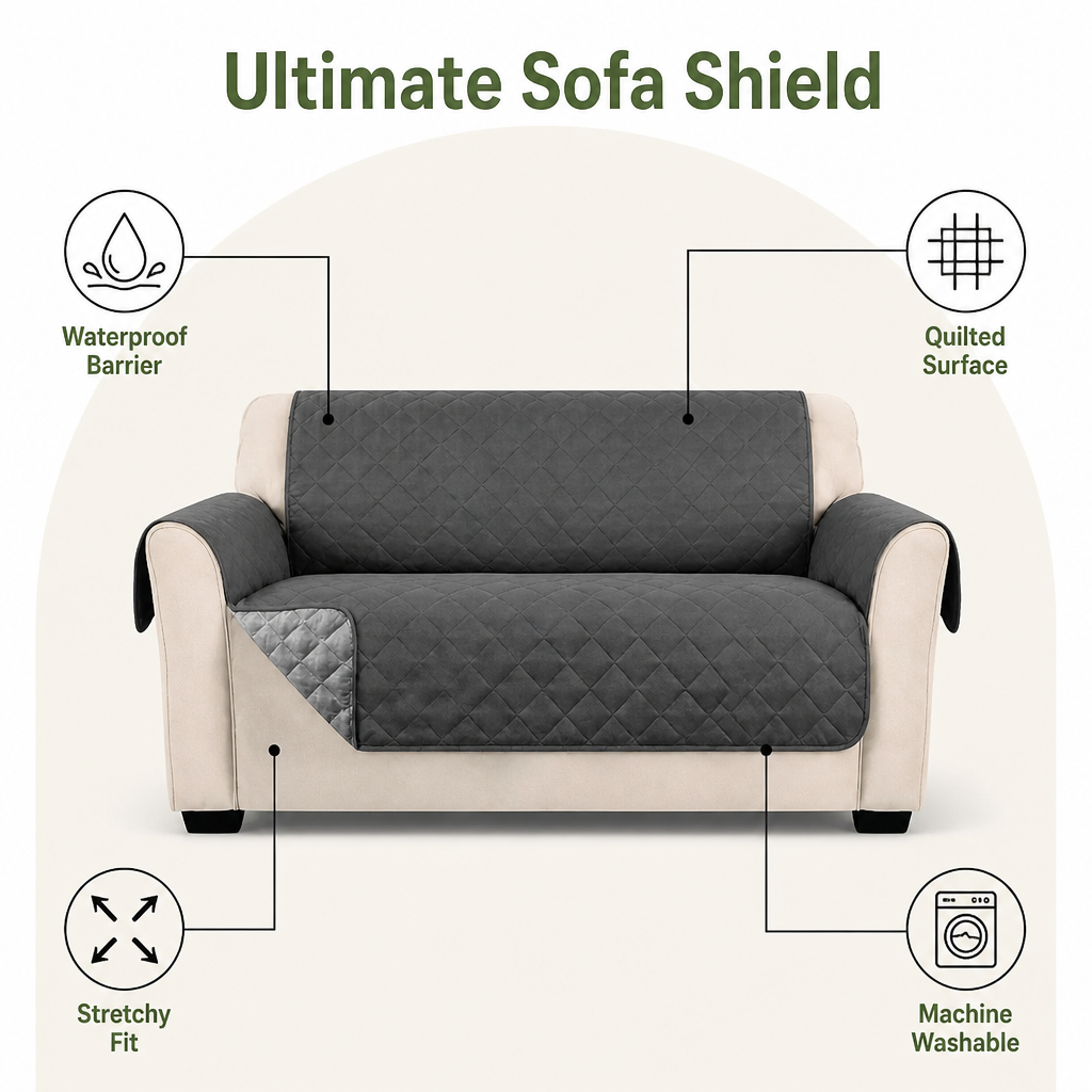 Waterproof Quilted Stretch Sofa Slipcover (Universal Fit)