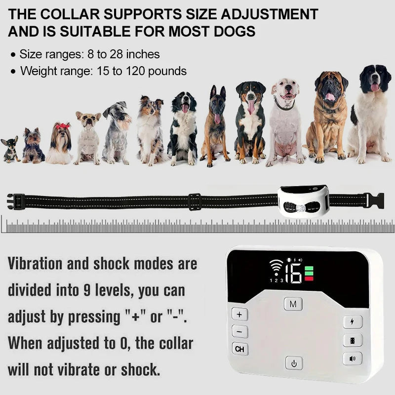 Wireless Dog Fence & Training Collar – IP65 Waterproof – 300 m Range – Rechargeable – For 1 or 2 Dogs