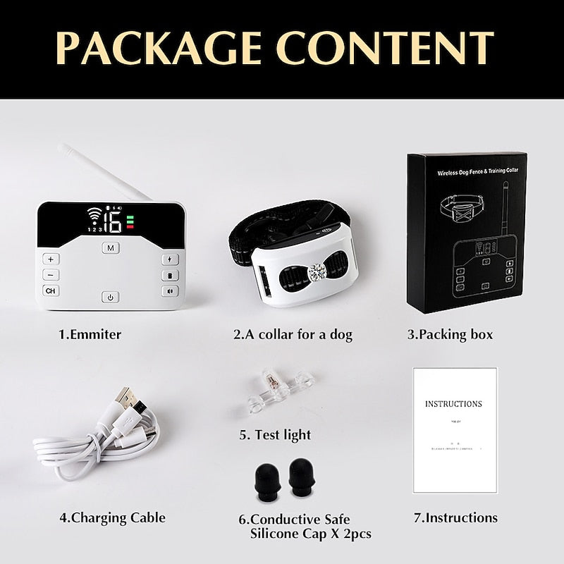 Wireless Dog Fence & Training Collar – IP65 Waterproof – 300 m Range – Rechargeable – For 1 or 2 Dogs