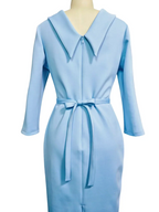 Women's Belted Midi Dress – V-Back & Turn-Down Collar for Work
