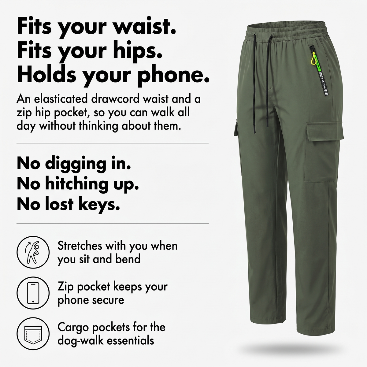 Women's Cargo Trousers - Elastic Waist Walking Trousers