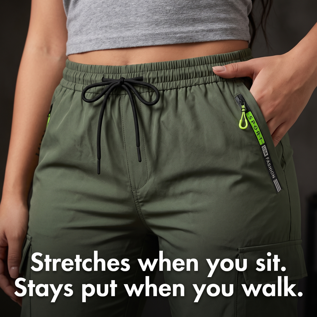 Women's Cargo Trousers - Elastic Waist Walking Trousers