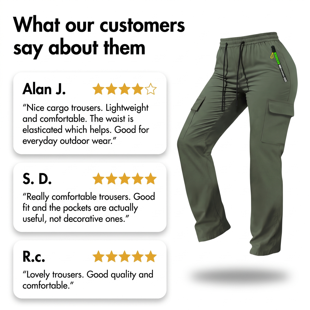 Women's Cargo Trousers - Elastic Waist Walking Trousers