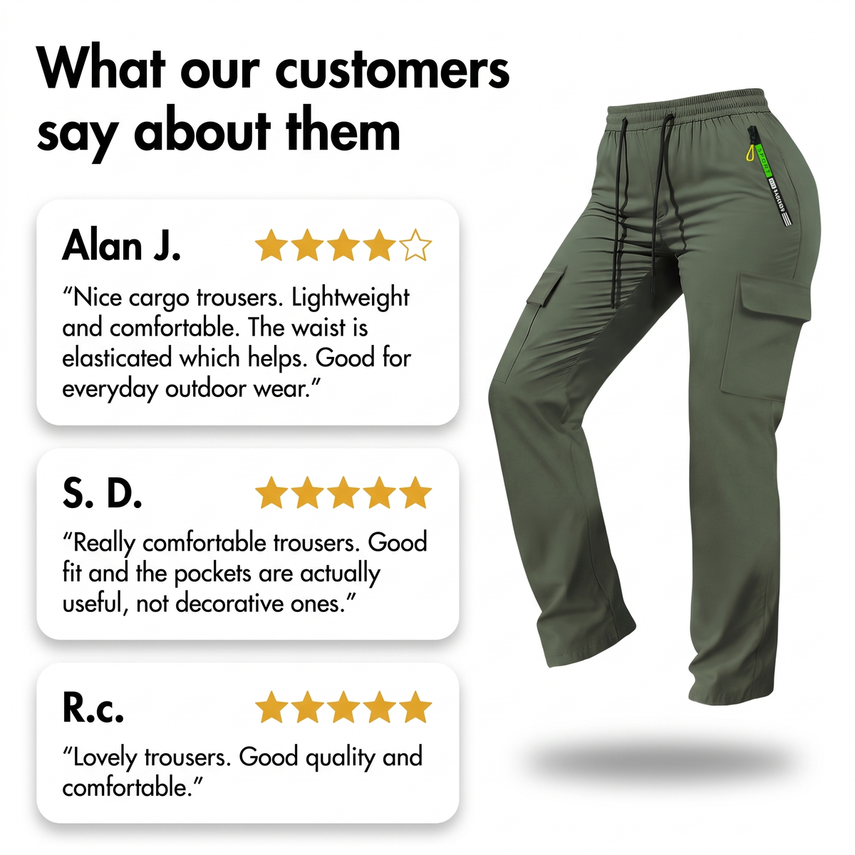 Women's Cargo Trousers - Elastic Waist Walking Trousers