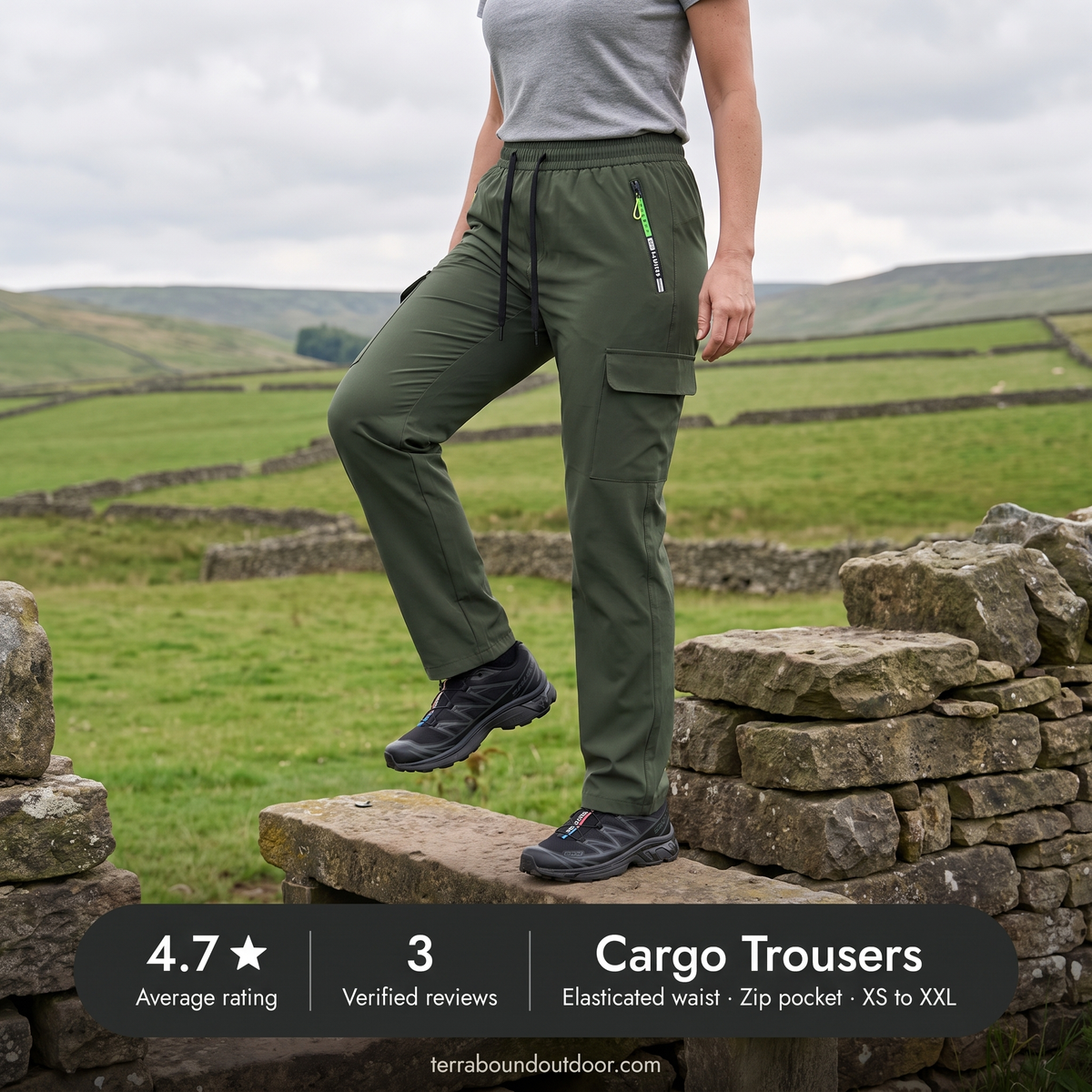 Women's Cargo Trousers - Elastic Waist Walking Trousers