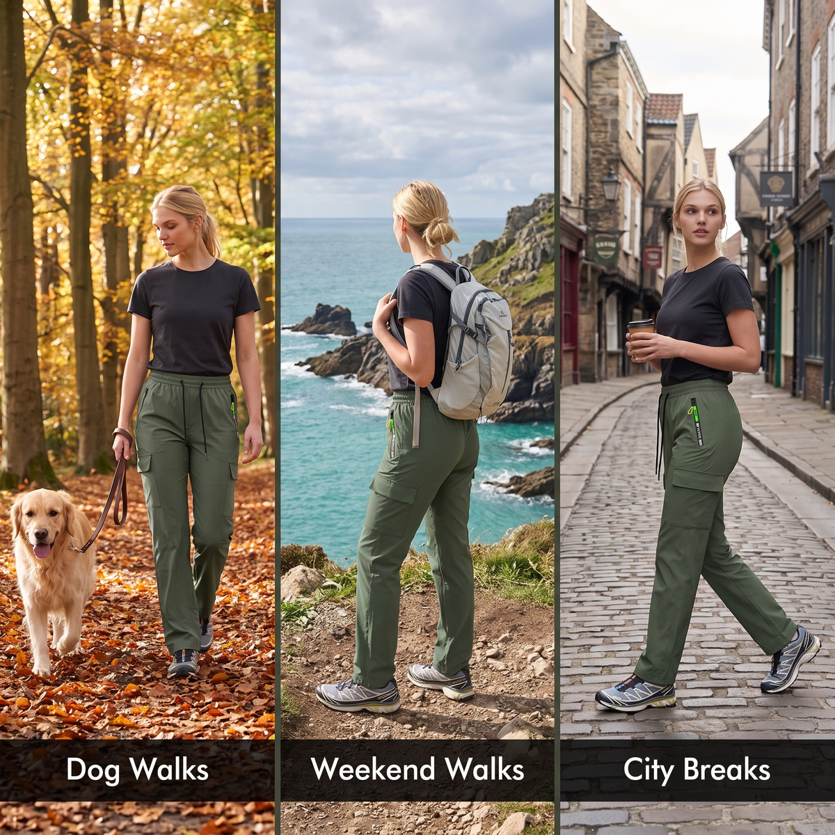 Women's Cargo Trousers - Elastic Waist Walking Trousers
