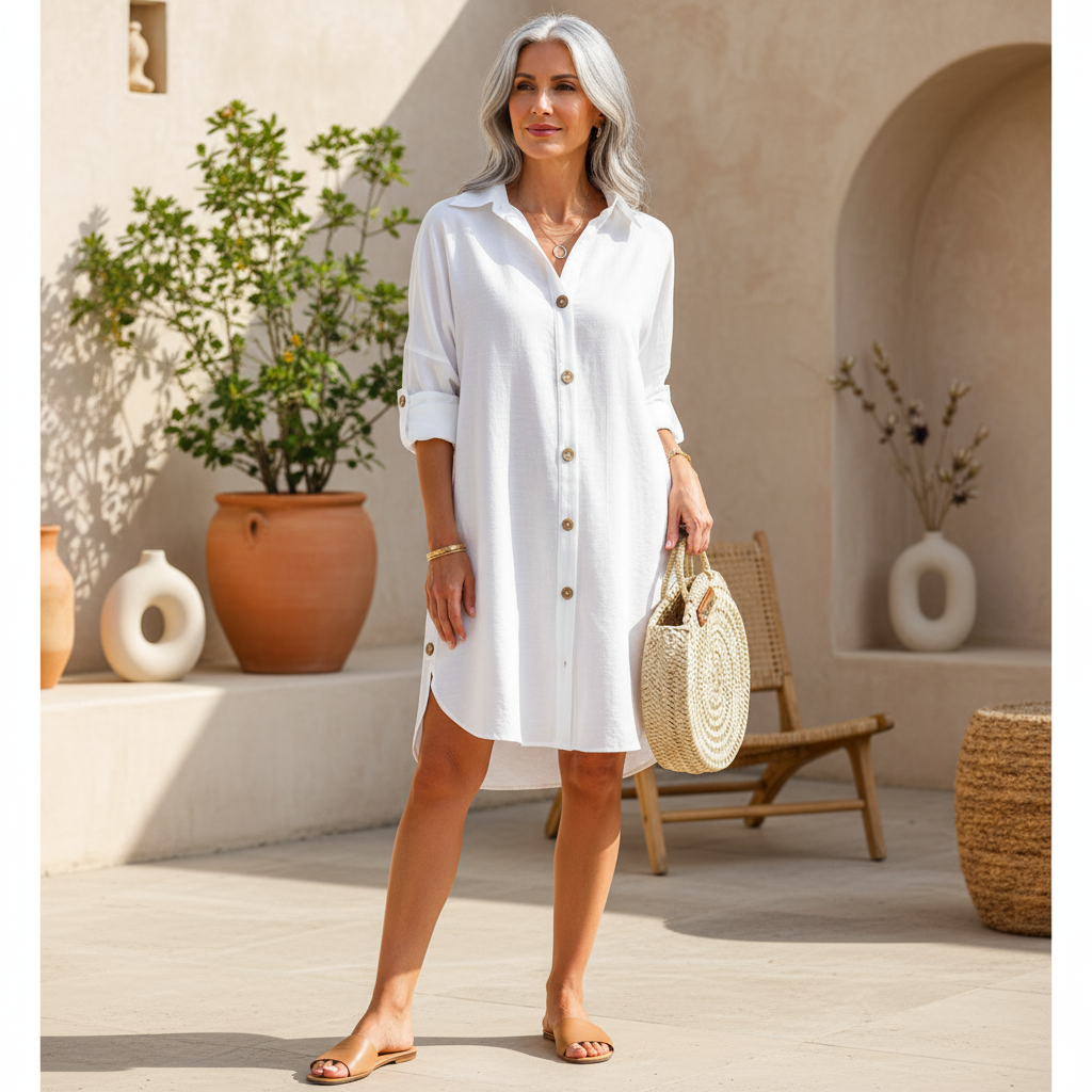 Women's Effortless Button Down Casual Shirt Dress