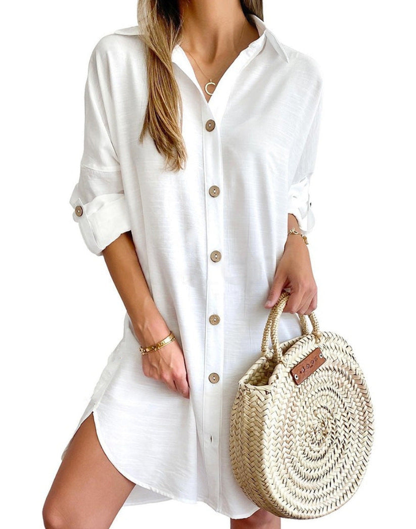 Women's Effortless Button Down Casual Shirt Dress