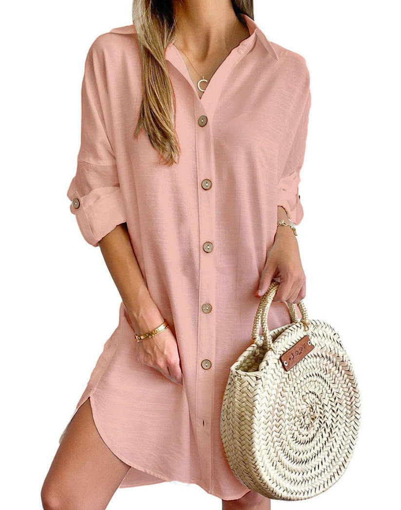 Women's Effortless Button Down Casual Shirt Dress