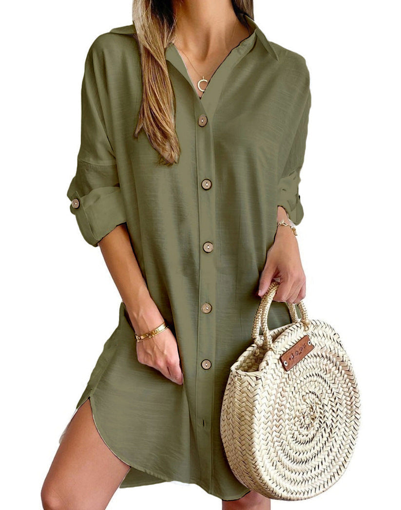 Women's Effortless Button Down Casual Shirt Dress
