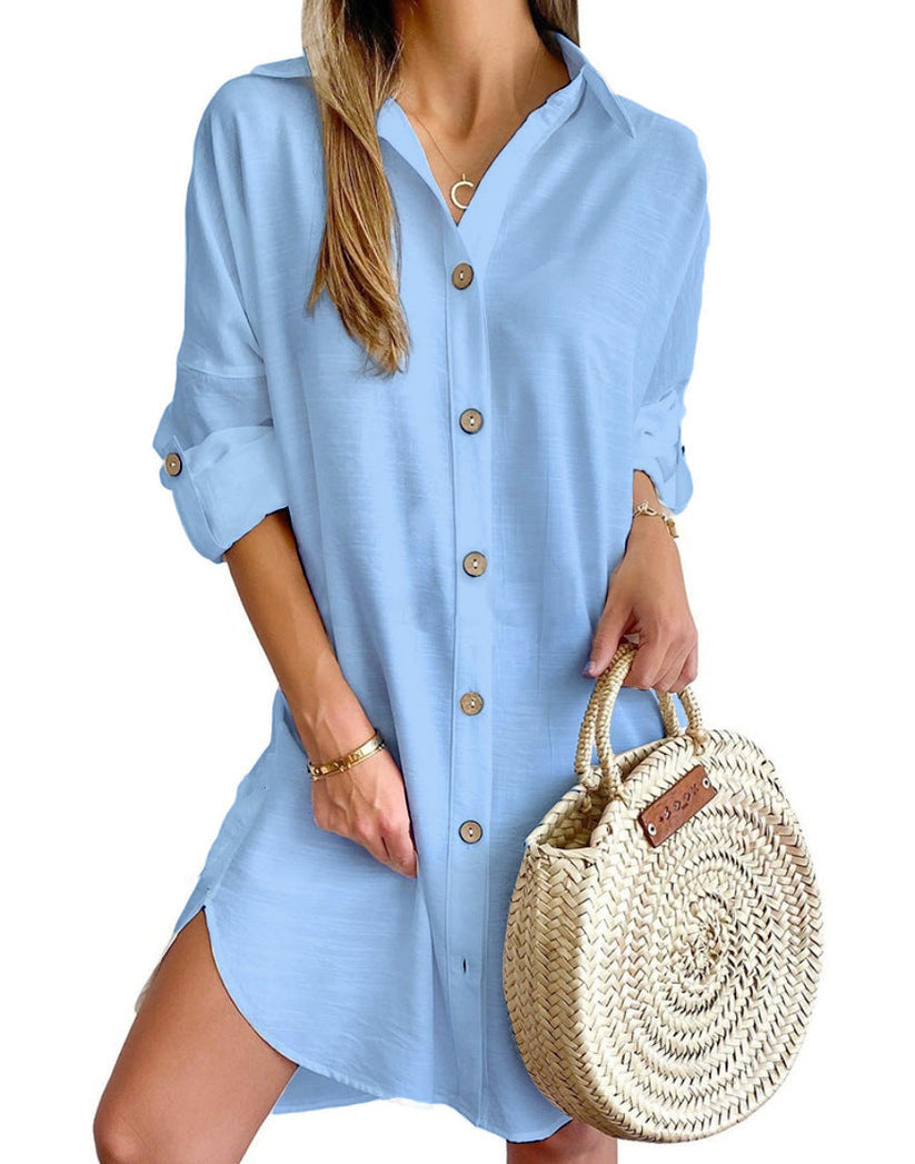 Women's Effortless Button Down Casual Shirt Dress