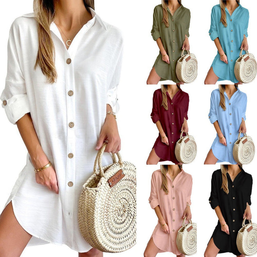 Women's Effortless Button Down Casual Shirt Dress