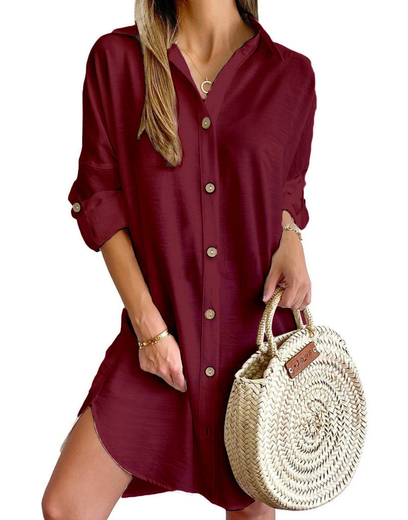 Women's Effortless Button Down Casual Shirt Dress