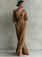 Women's Elegant Draped V-Neck Batwing Sleeve Maxi Dress