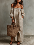 Women's Elegant Off-Shoulder Long Sleeve Maxi Dress