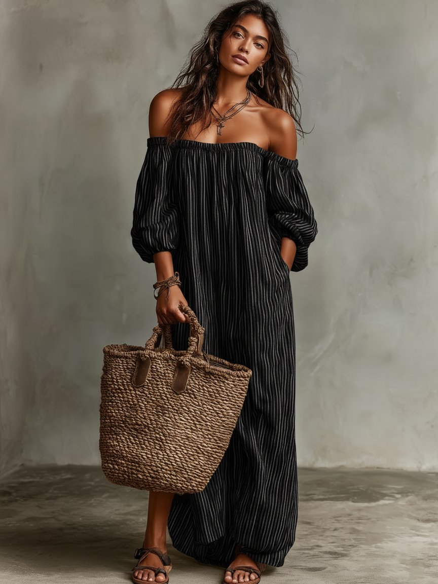 Women's Elegant Off-Shoulder Long Sleeve Maxi Dress