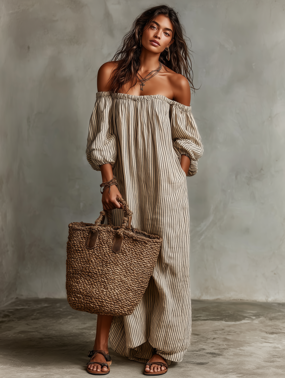 Women's Elegant Off-Shoulder Long Sleeve Maxi Dress