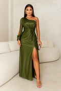 Women's Elegant One-Shoulder Twist Maxi Wedding Guest Dress