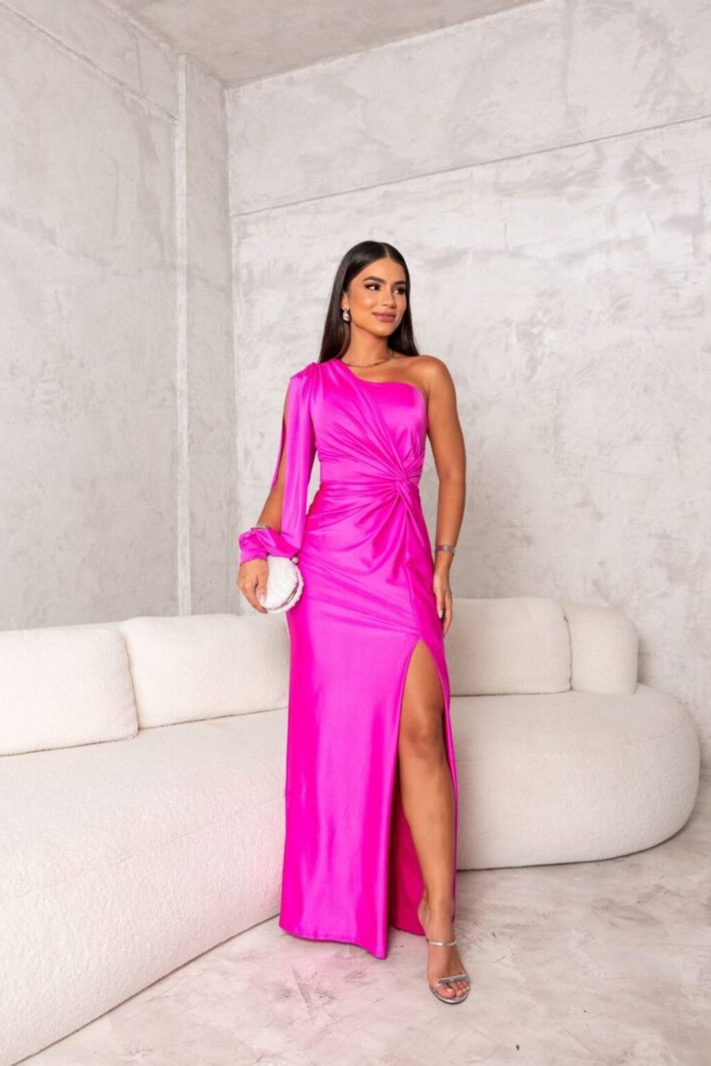 Women's Elegant One-Shoulder Twist Maxi Wedding Guest Dress