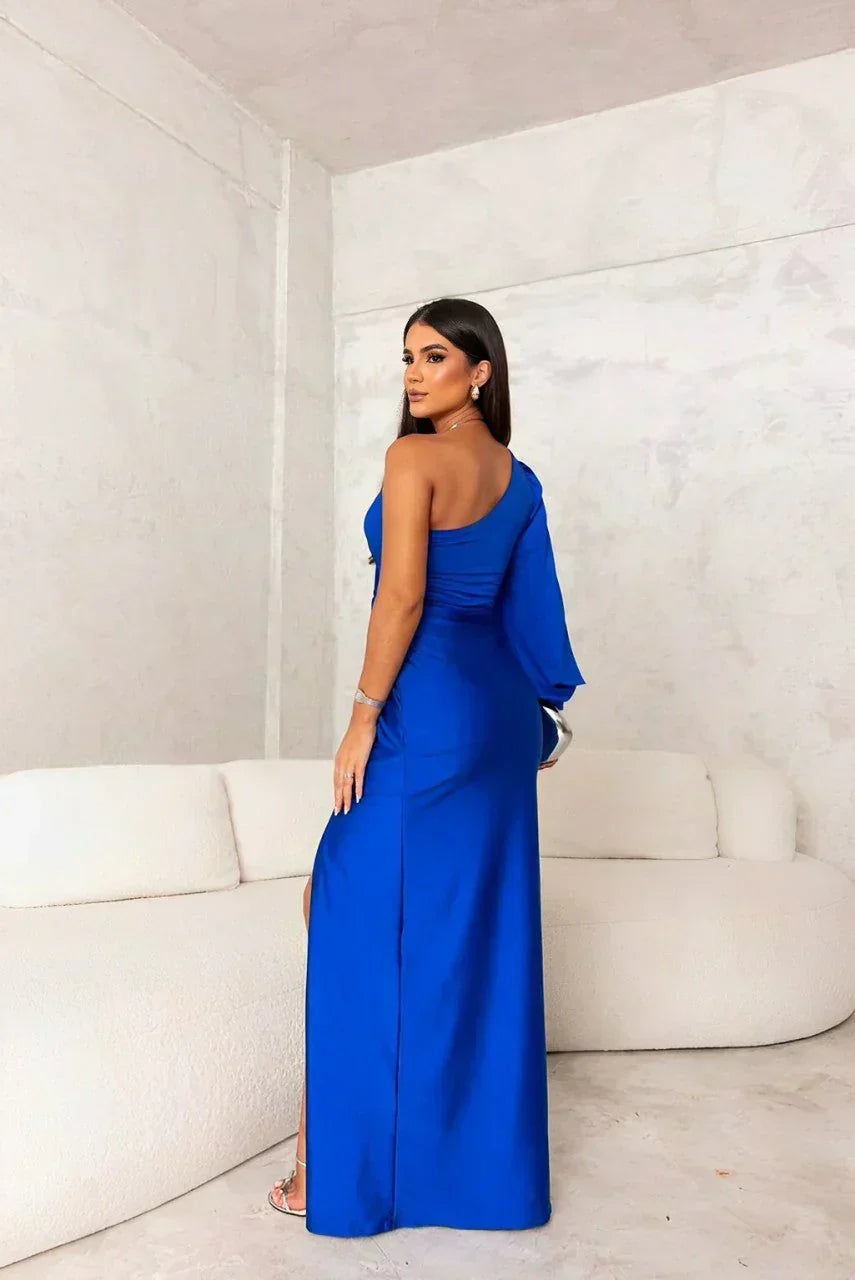 Women's Elegant One-Shoulder Twist Maxi Wedding Guest Dress
