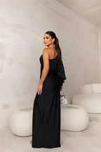 Women's Elegant One-Shoulder Twist Maxi Wedding Guest Dress