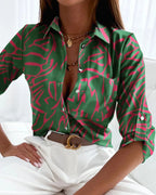 Women's Elegant Printed Blouse - Chic Artistic Design