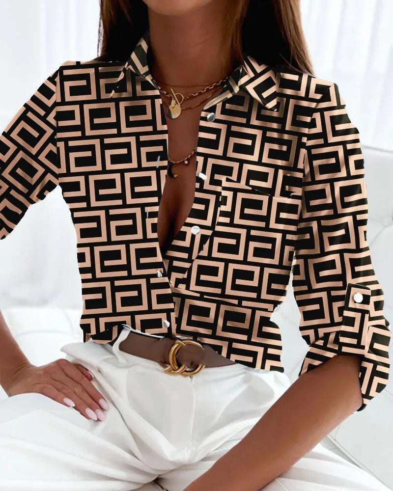 Women's Elegant Printed Blouse - Chic Artistic Design