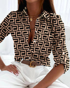 Women's Elegant Printed Blouse - Chic Artistic Design