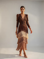 Women's Elegant Tiered Fringe Midi Formal Dress