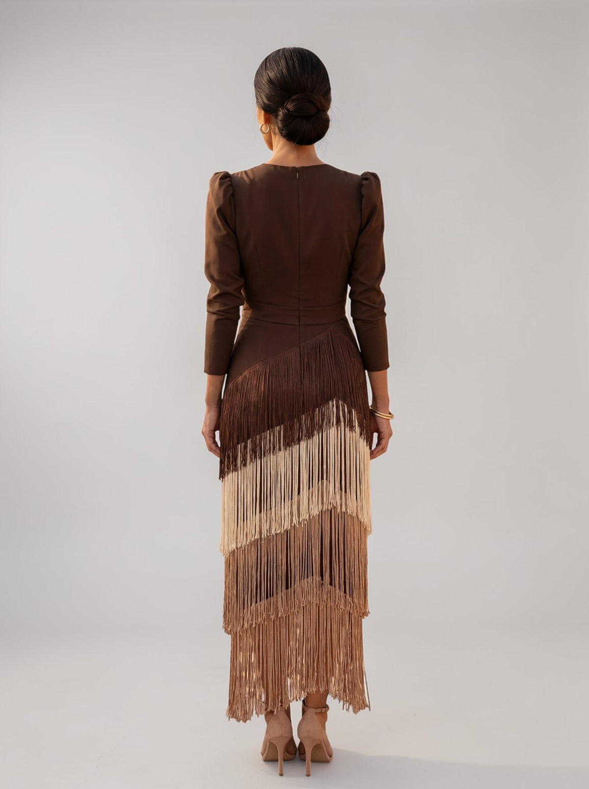 Women's Elegant Tiered Fringe Midi Formal Dress