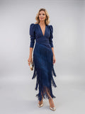 Women's Elegant Tiered Fringe Midi Formal Dress