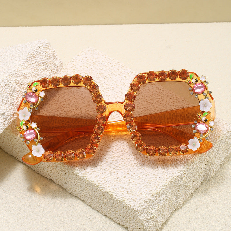 Women's extravagant hexagon sunglasses with crystal embellishment