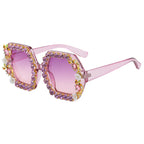 Women's extravagant hexagon sunglasses with crystal embellishment
