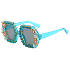 Women's extravagant hexagon sunglasses with crystal embellishment