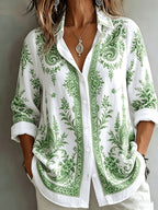 Women's Floral Paisley Oversized Long Sleeve Blouse
