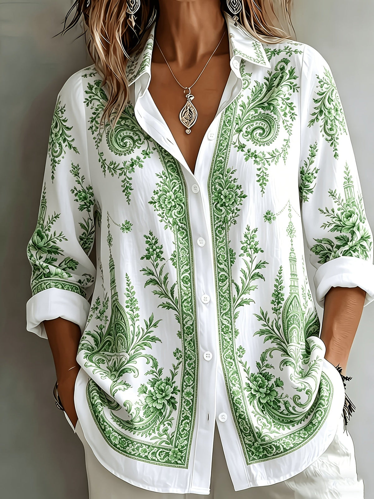 Women's Floral Paisley Oversized Long Sleeve Blouse