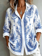 Women's Floral Paisley Oversized Long Sleeve Blouse