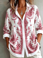 Women's Floral Paisley Oversized Long Sleeve Blouse